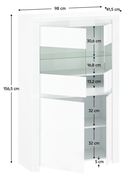 Vitrin 2D2W, fehér fényes, LINDY