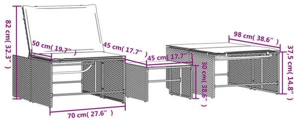 VidaXL Polyrattan Napozóágy Szett - 2 db + Asztal