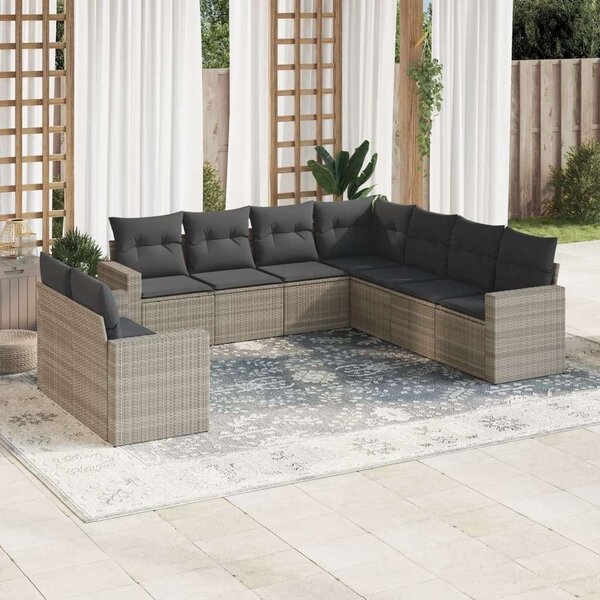 VidaXL Polyrattan Kerti Ülőgarnitúra - 9 részes, Világosszürke