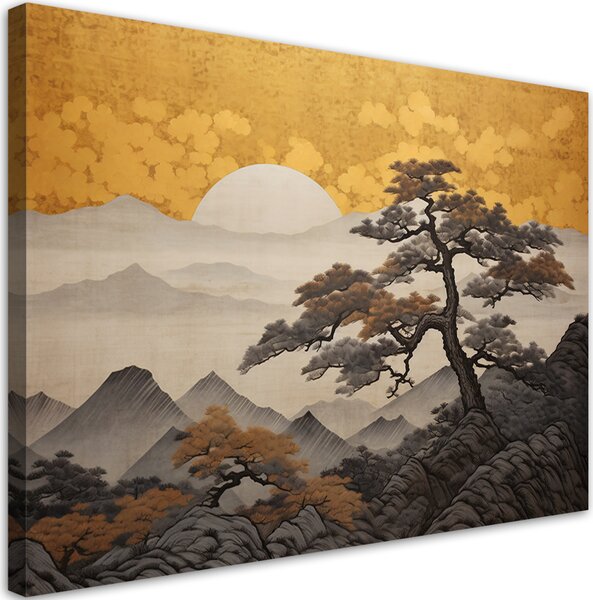 Gario Vászonkép Japán táj arany égbolttal Méret: 60 x 40 cm