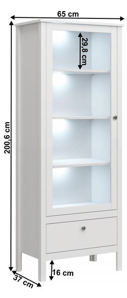 Tempo Vitrin 1W1S, fehér, OLJE, 65 x 37 x 200,6 cm