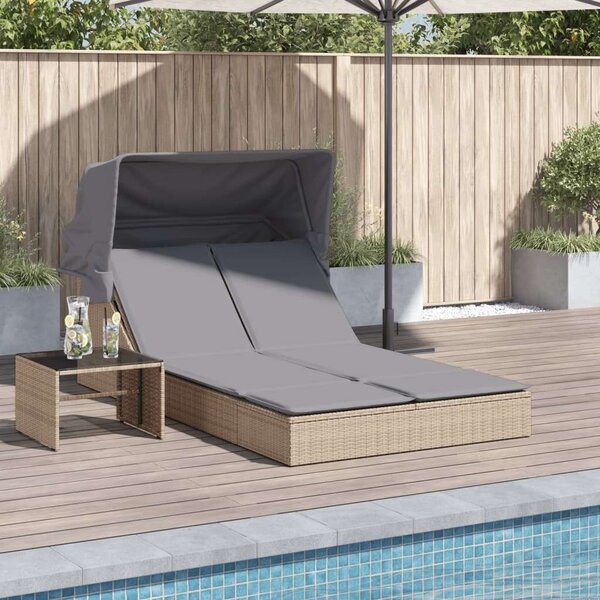 VidaXL Dupla Napozóágy - Polyrattan - Bézs - 200x100cm