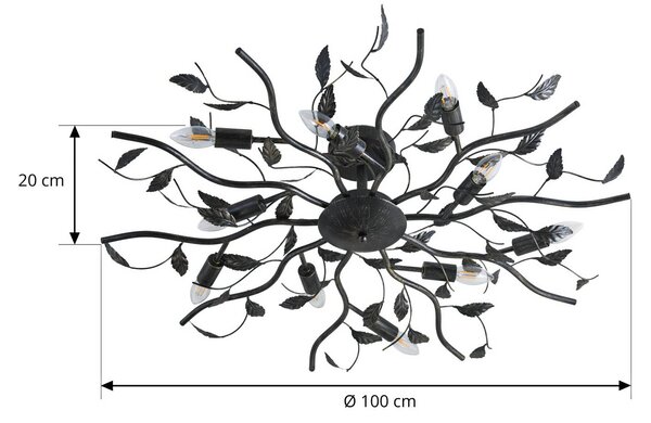 Lindby Yos mennyezeti lámpa, 10 izzós, 95 cm, fekete-arany, E14, dimmelhető, Fekete, Hálószoba, fém, Firenzei