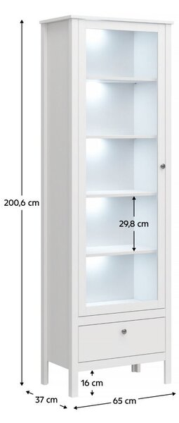 Tempo Vitrin 1W1S, fehér, OLJE, 65 x 37 x 200,6 cm