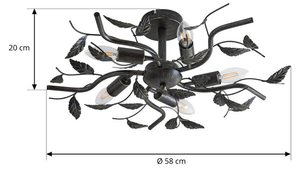 Lindby Yos mennyezeti lámpa, 5 izzós, 58 cm, fekete-arany, E14, dimmelhető, Fekete, Hálószoba, fém, Firenzei