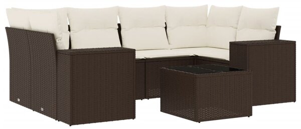 VidaXL 7 részes barna polyrattan kerti ülőgarnitúra párnákkal