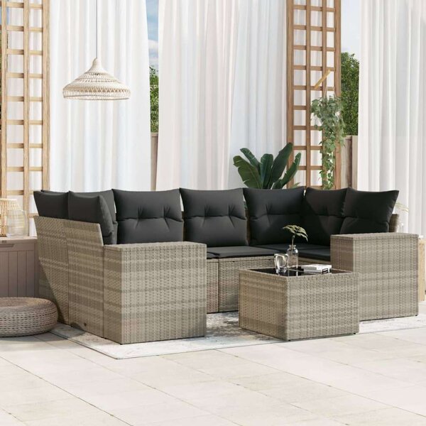 VidaXL Polyrattan Kerti Ülőgarnitúra - 7 részes - Világosszürke