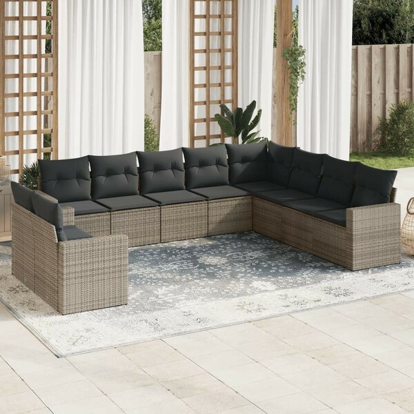 VidaXL Polyrattan Kerti Ülőgarnitúra - 10 részes - Szürke