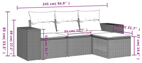 VidaXL Polyrattan Kerti Ülőgarnitúra - 4 részes - Bézs