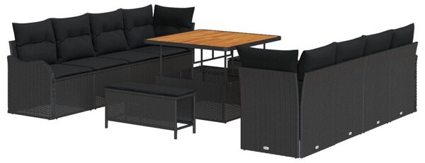 11 darabos kertibútor szett párnákkal fekete poli rattan akáccal, 2 személyes kertibútor tárolóval és párnákkal fekete poli rattan, 3 darabos kert étkező szett párnákkal fekete poli rattan akáccal