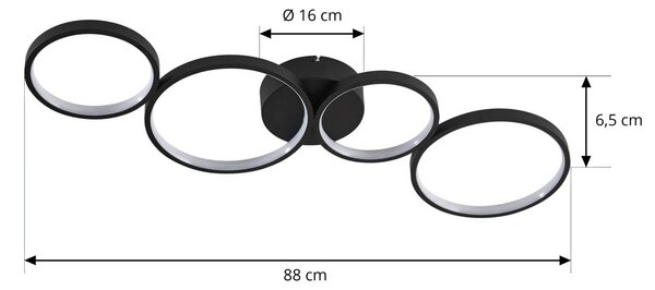 Lindby LED mennyezeti világítás Evengeline, fekete, alumínium, 88 cm, Fekete, Nappali / Étkező, Alumínium, Modern