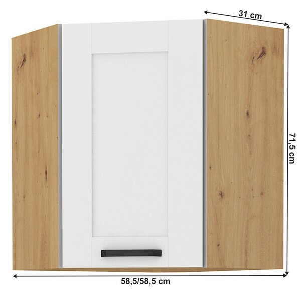 Felső szekrény sarokba, fehér/artisan tölgy, LULA 58x58 GN-72 1F