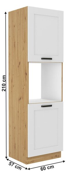 Magas szekrény beépített sütőhöz, fehér/artisan tölgy, LULA 60 DP-210 2F
