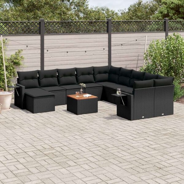 VidaXL Polyrattan Kerti Ülőgarnitúra - 12 részes - Fekete