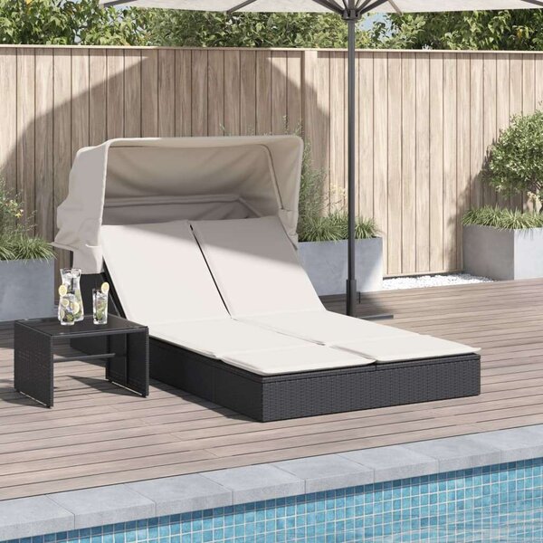 VidaXL Dupla Napozóágy - Polyrattan - 200x100 cm, Fekete