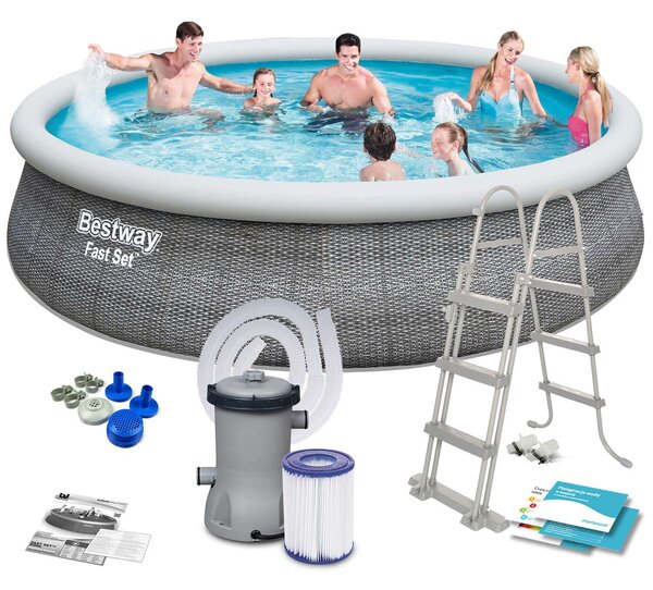 Bestway Marbella 457x107cm Puhafalú medence vízforgatóval, szűrőbetéttel, létrával (FFA045) - szürke