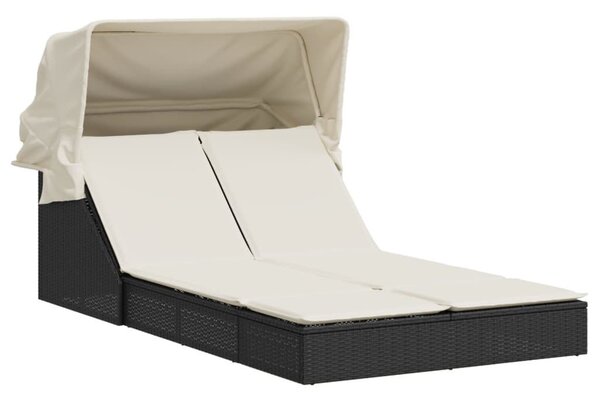 VidaXL Dupla Napozóágy - Polyrattan - 200x100 cm, Fekete