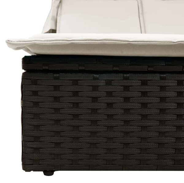 VidaXL Dupla Napozóágy - Polyrattan - 200x100 cm, Fekete