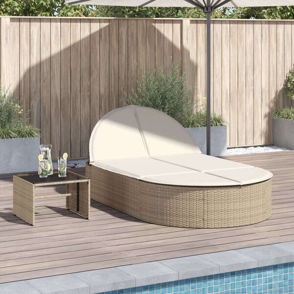 VidaXL Dupla Napozóágy - Polyrattan - 200cm, Bézs