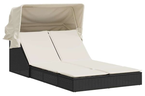VidaXL Dupla Napozóágy - Polyrattan - 200x100 cm, Fekete