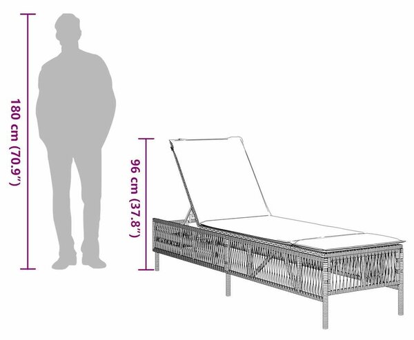 VidaXL polyrattan napozóágy párnával, Fekete