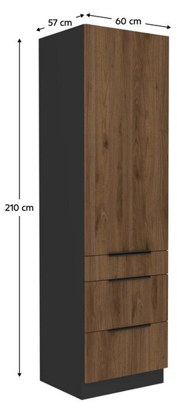Magas szekrény, okapi dió/fekete, MENZO 60 DKS-210 3S1F