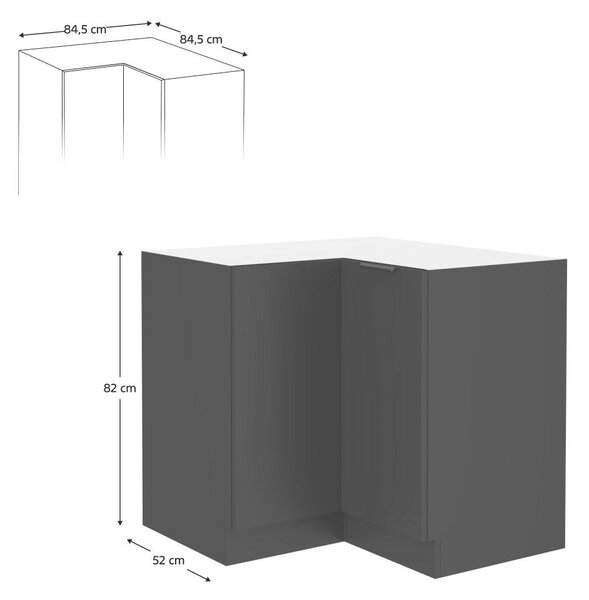 Alsó sarokszekrény, fekete, SIBER 90x90 DN 2F BB
