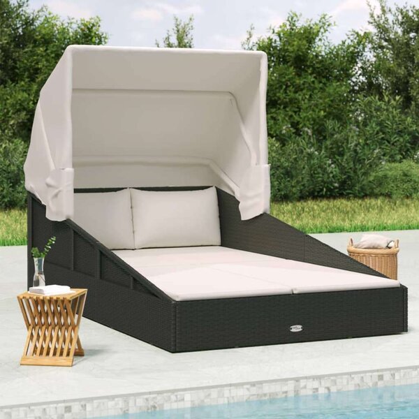 VidaXL polyrattan napágy összecsukható tetővel 200x114x128 cm, Fekete