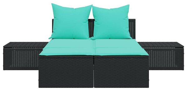 VidaXL polyrattan kétszemélyes napozóágy párnákkal, Fekete