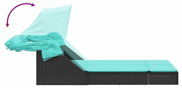 VidaXL polyrattan kétszemélyes napozóágy napellenzővel és párnákkal, Fekete