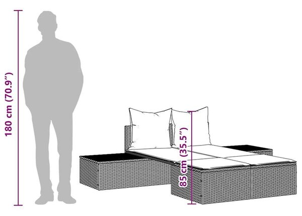 VidaXL polyrattan kétszemélyes napozóágy párnákkal, Fekete