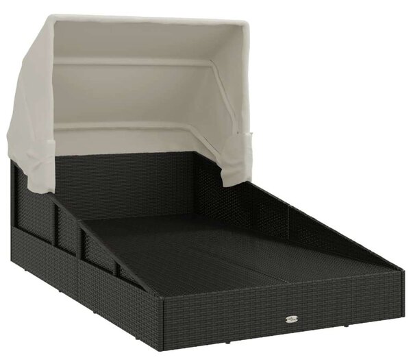 VidaXL polyrattan napágy összecsukható tetővel 200x114x128 cm, Fekete