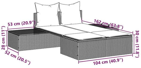 VidaXL polyrattan kétszemélyes napozóágy párnákkal, Fekete