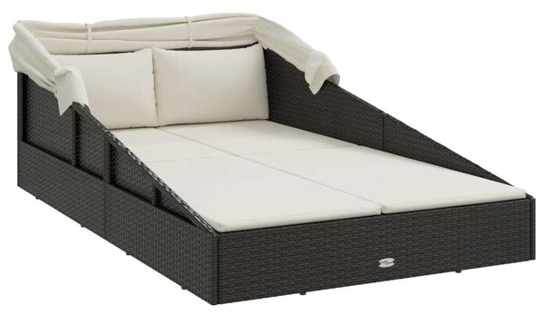VidaXL polyrattan napágy összecsukható tetővel 200x114x128 cm, Fekete