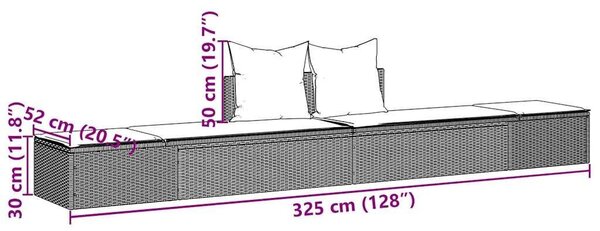 VidaXL polyrattan kétszemélyes napozóágy párnákkal, Fekete