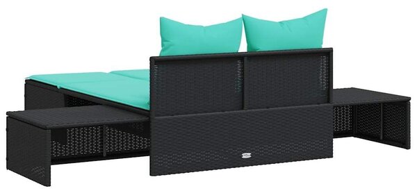 VidaXL polyrattan kétszemélyes napozóágy párnákkal, Fekete
