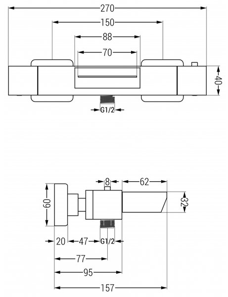 Mexen Cube termosztátos kádtöltő csaptelep, króm - 77360-00