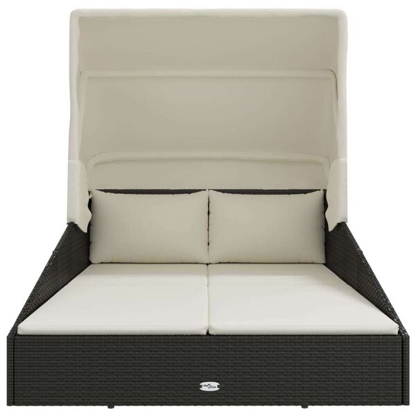 VidaXL polyrattan napágy összecsukható tetővel 200x114x128 cm, Fekete