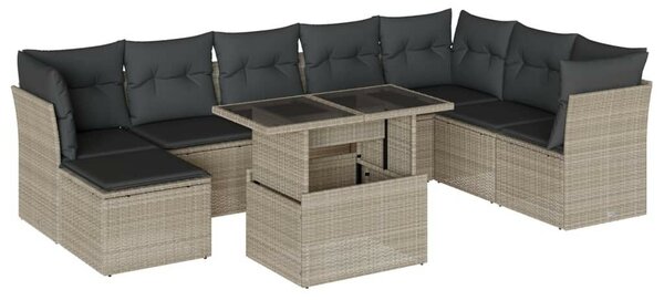 VidaXL Polyrattan Kerti Ülőgarnitúra - 9 részes, Világosszürke