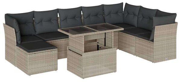 VidaXL Polyrattan Kerti Ülőgarnitúra - 9 részes, Világosszürke
