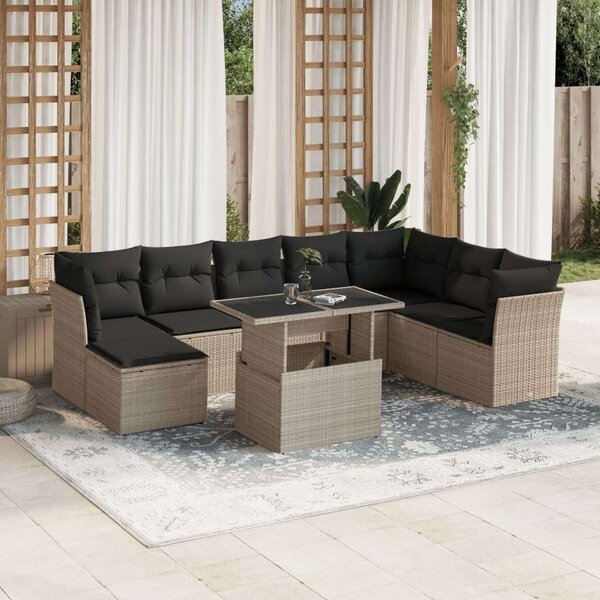 VidaXL Polyrattan Kerti Ülőgarnitúra - 9 részes, Világosszürke