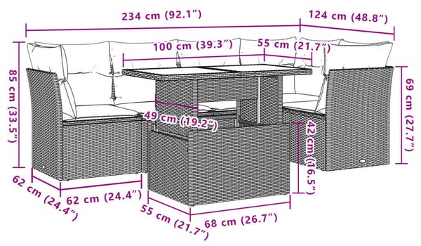 VidaXL Polyrattan Kerti Ülőgarnitúra - 6 részes