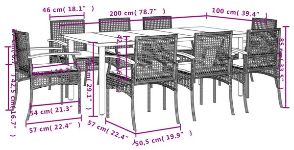 VidaXL Polyrattan Kerti Étkezőgarnitúra - 9 részes