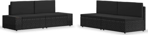 Polyrattan Kerti Ülőgarnitúra - 4 részes - Fekete