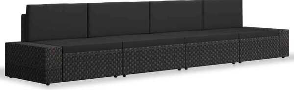 Polyrattan Kerti Ülőgarnitúra - 4 részes - Fekete
