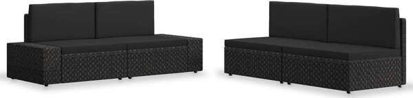 Polyrattan Kerti Ülőgarnitúra - 4 részes - Fekete