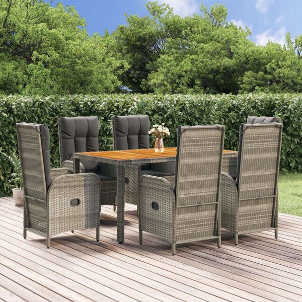 VidaXL 7 részes szürke polyrattan kerti étkezőgarnitúra párnával