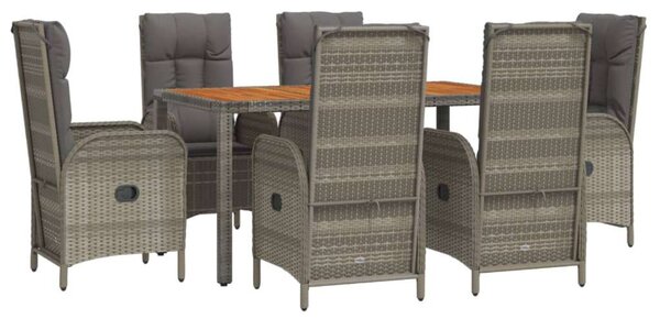 VidaXL 7 részes szürke polyrattan kerti étkezőgarnitúra párnával