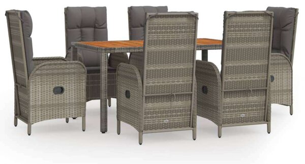 VidaXL 7 részes szürke polyrattan kerti étkezőgarnitúra párnával