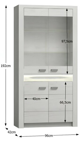 Vitrines szekrény, kőris fehér, INFINITY I-03